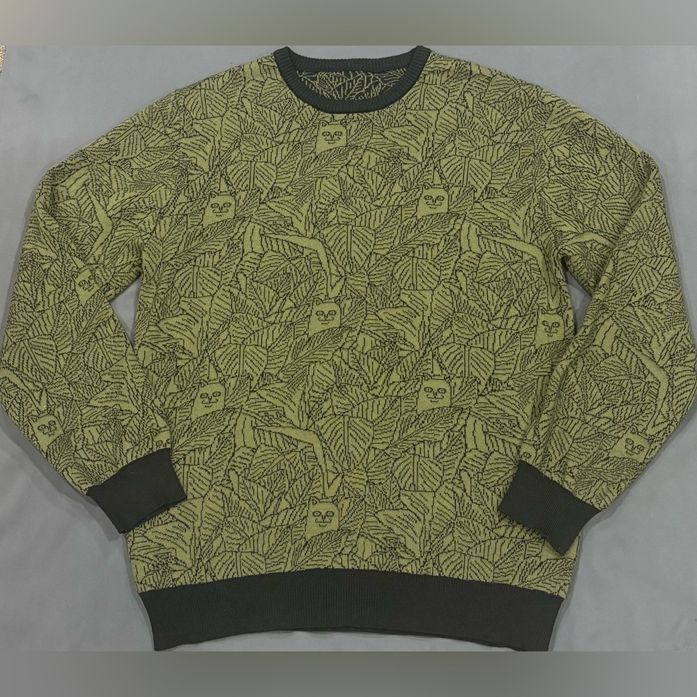 Ripndip Olive Green Leaf Pattern Crewneck Sweater